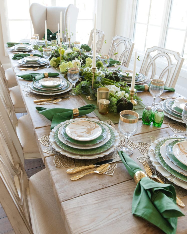 Green and Gold Fall Harvest Tablescape - Home With Holly J