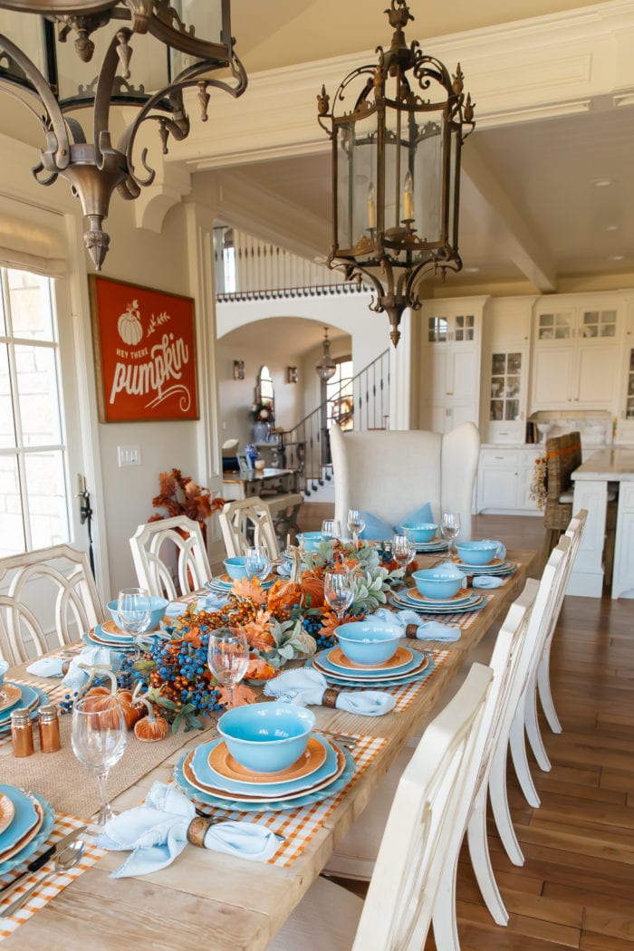 Blue and Orange Pumpkin Themed Tablescape