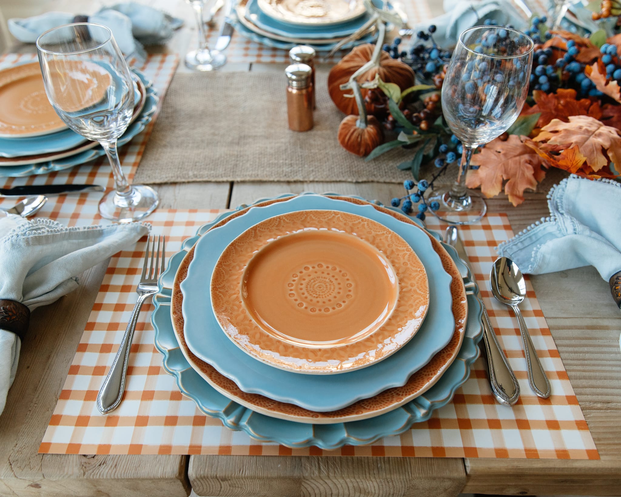 blue and orange place-setting