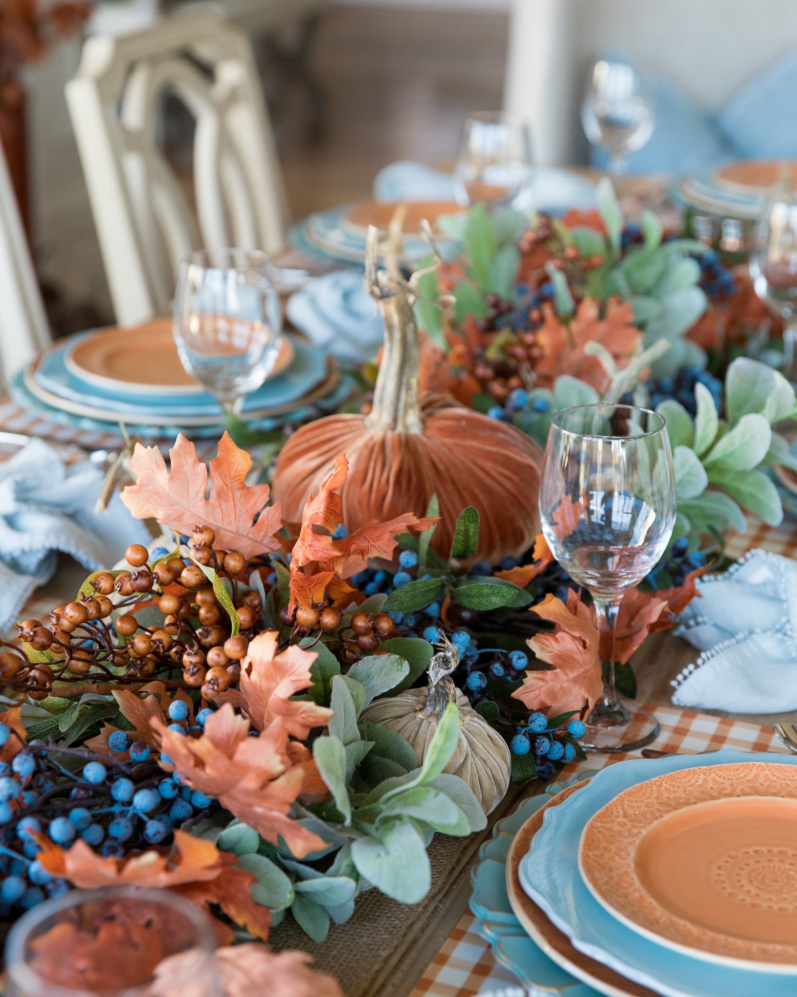 DIY Fall Centerpiece  Blue And Orange Fall Centerpiece