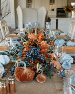 Blue and Orange Pumpkin Themed Tablescape - Home With Holly J