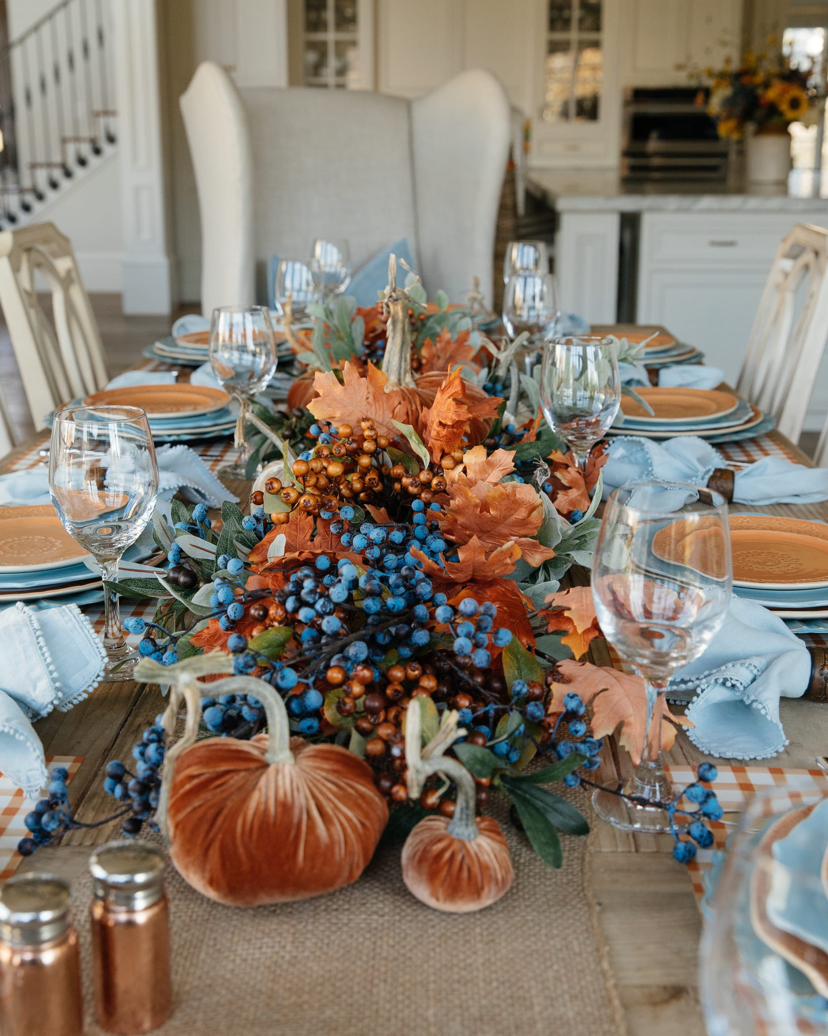 Blue and Orange Pumpkin Themed Tablescape - Home With Holly J