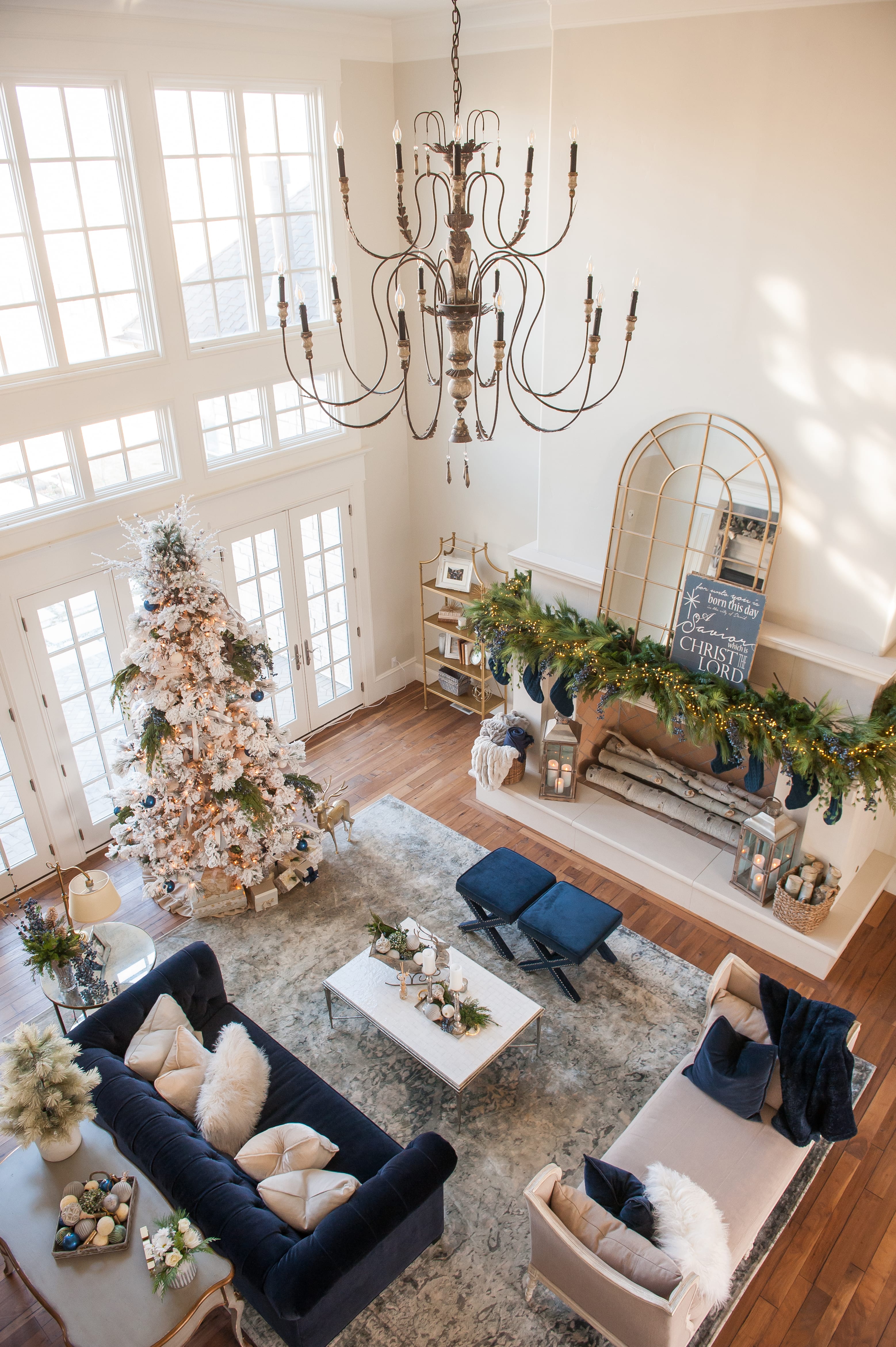 blue green and ivory christmas home tour