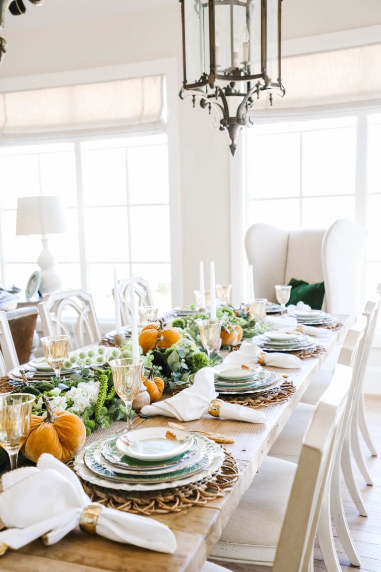 Green, Gold, and White Thanksgiving Tablescape - Home With Holly J