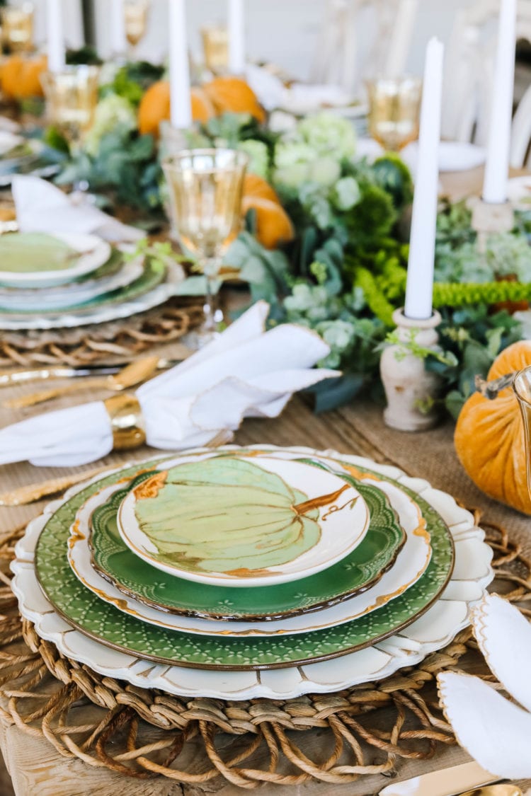 Green, Gold, and White Thanksgiving Tablescape - Home With Holly J