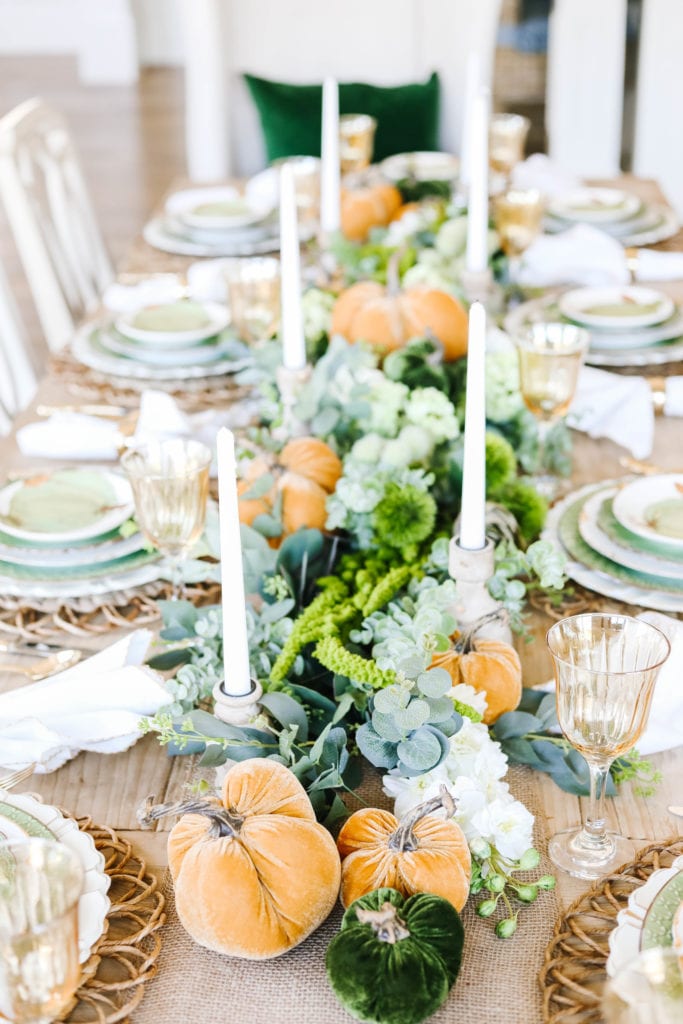 Green, Gold, and White Thanksgiving Tablescape - Home With Holly J