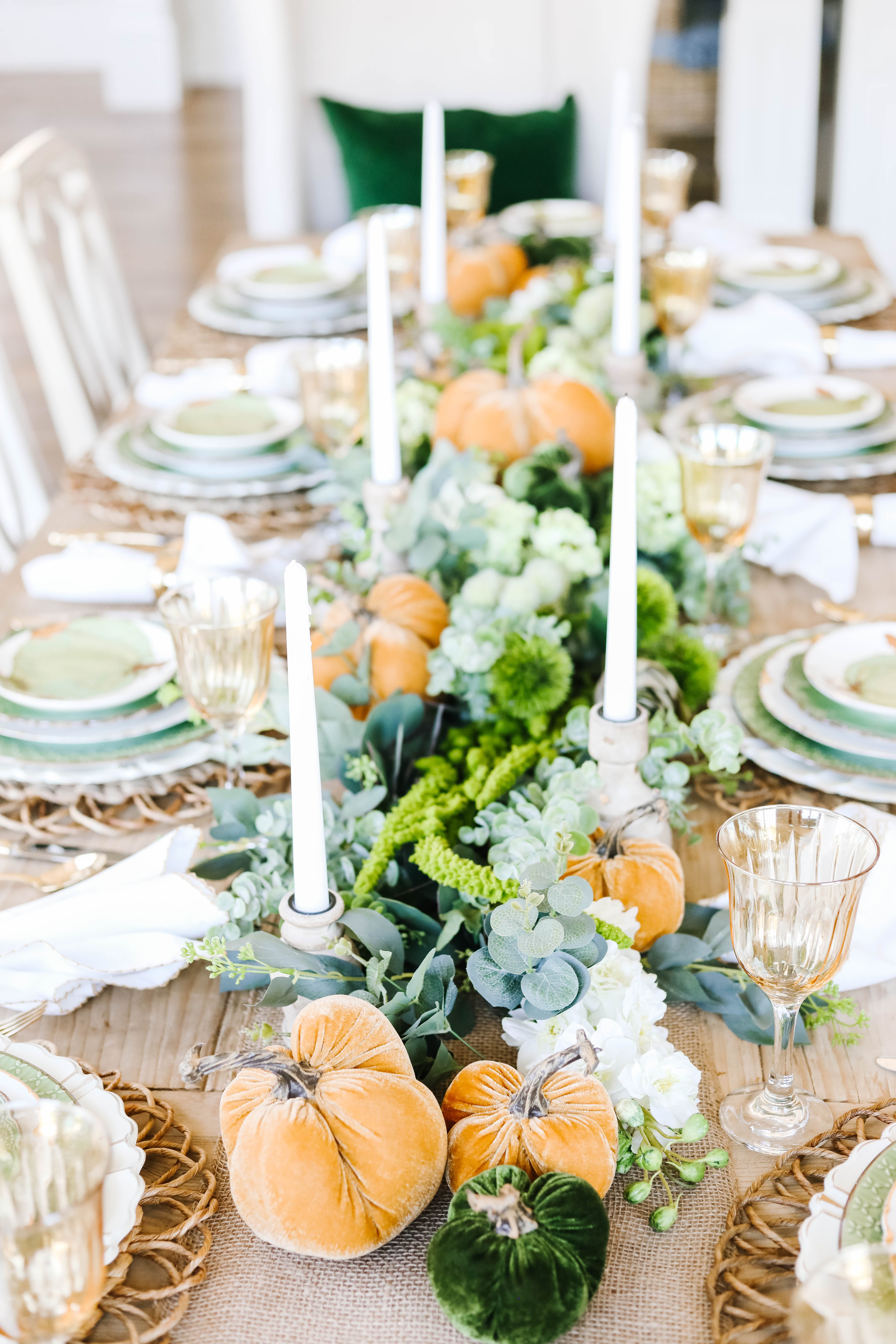 faux flowers and greenery garland centerpiece