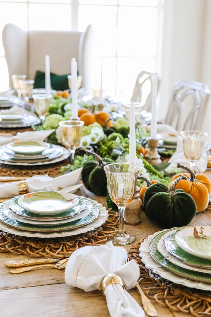 Green, Gold, and White Thanksgiving Tablescape - Home With Holly J