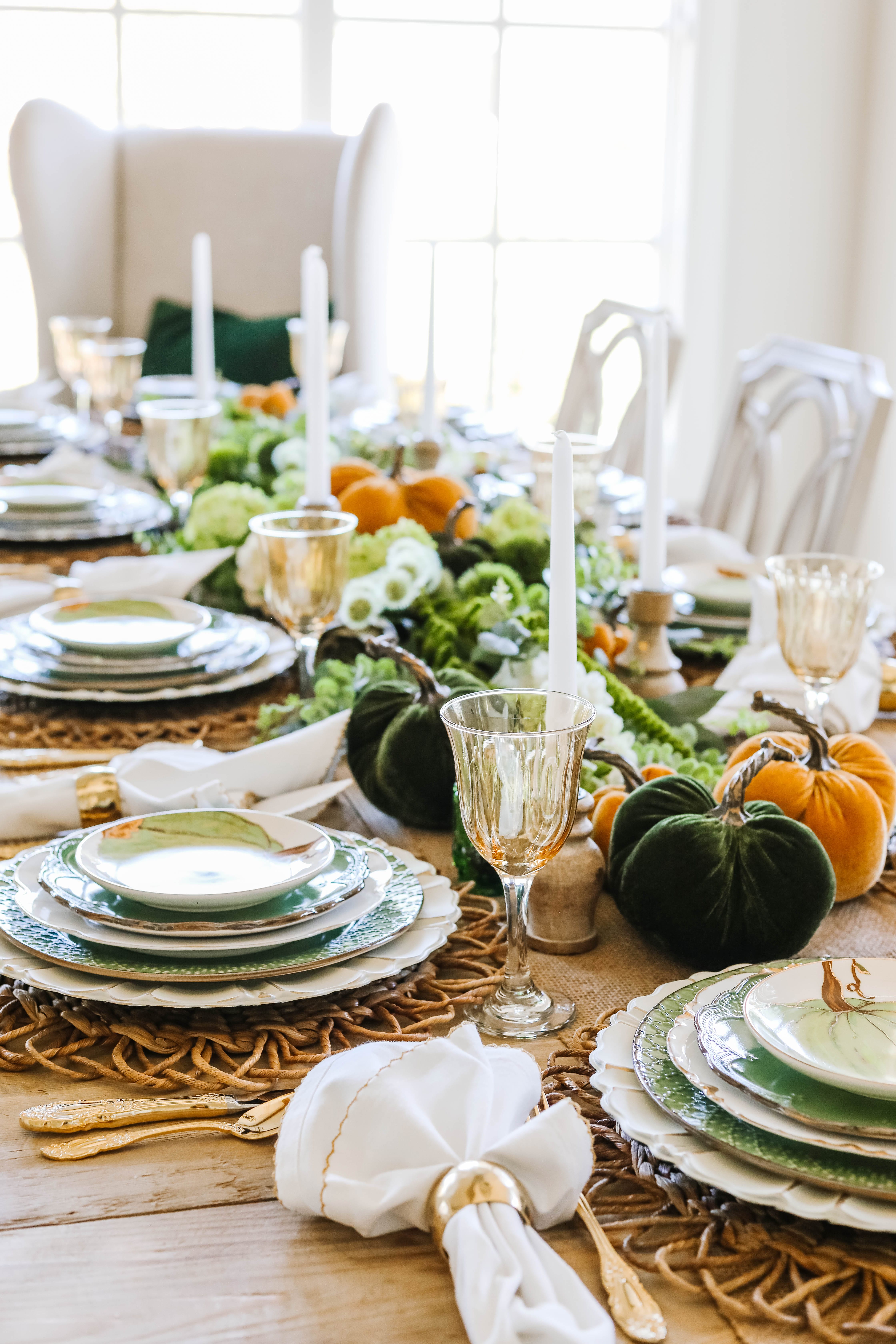 green and gold velvet pumpkins