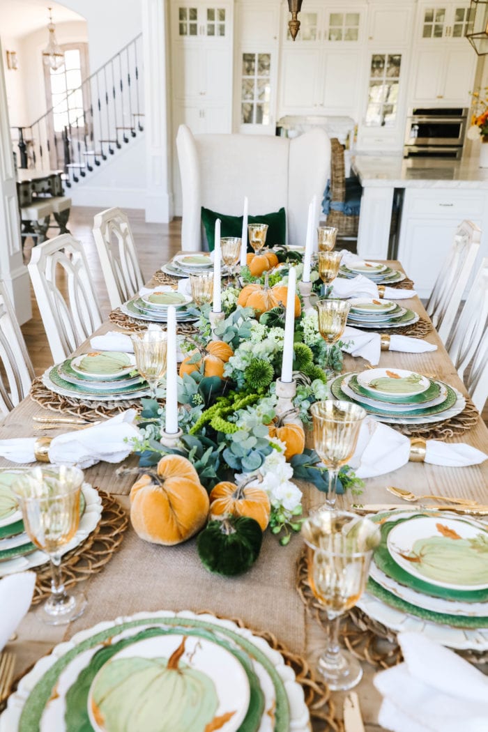 Green, Gold, and White Thanksgiving Tablescape - Home With Holly J