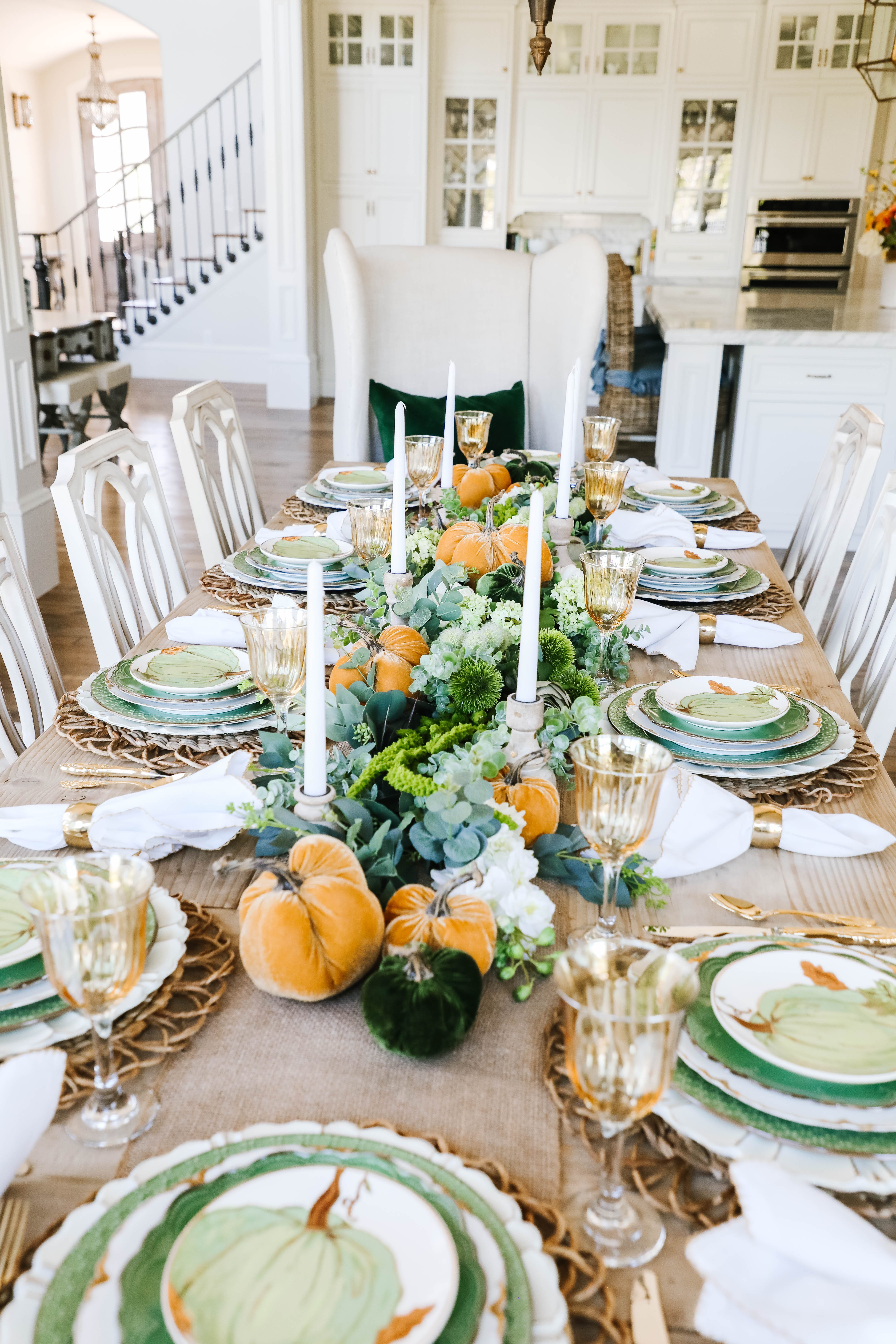 gold and green velvet pumpkin centerpiece garland