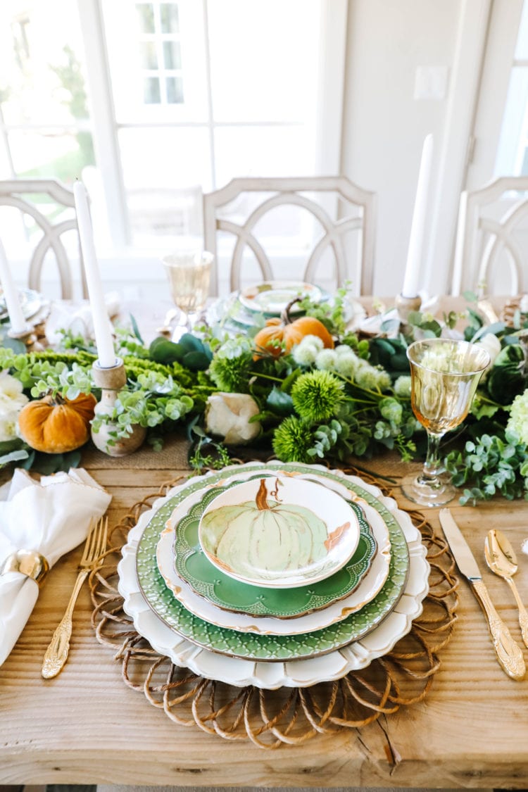 Green, Gold, and White Thanksgiving Tablescape - Home With Holly J