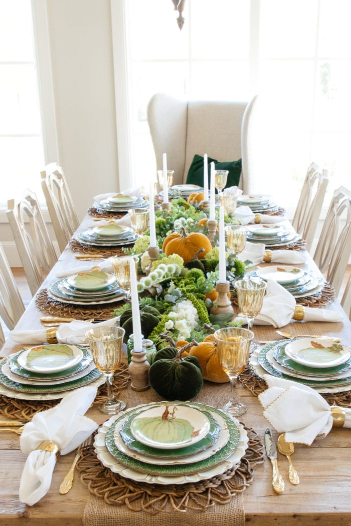 Green, Gold, and White Thanksgiving Tablescape