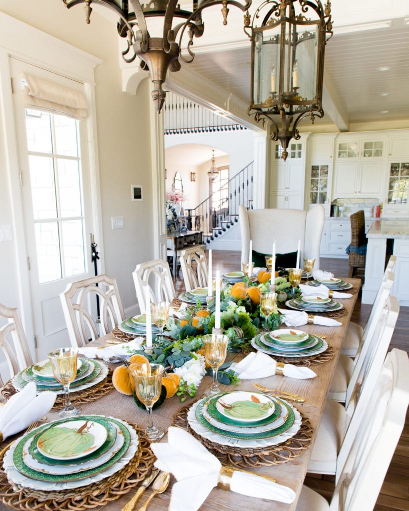 Green, Gold, and White Thanksgiving Tablescape - Home With Holly J