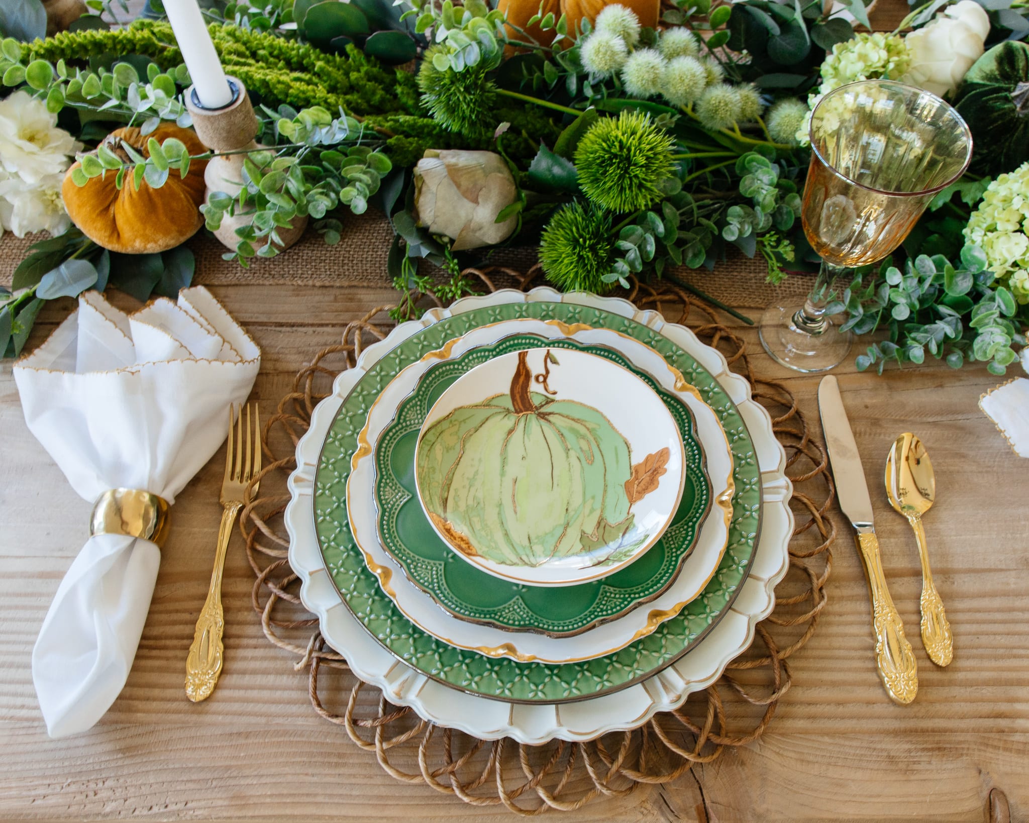 green pumpkin place-setting