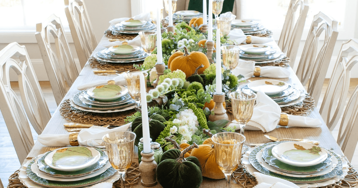 Green, Gold, and White Thanksgiving Tablescape - Home With Holly J