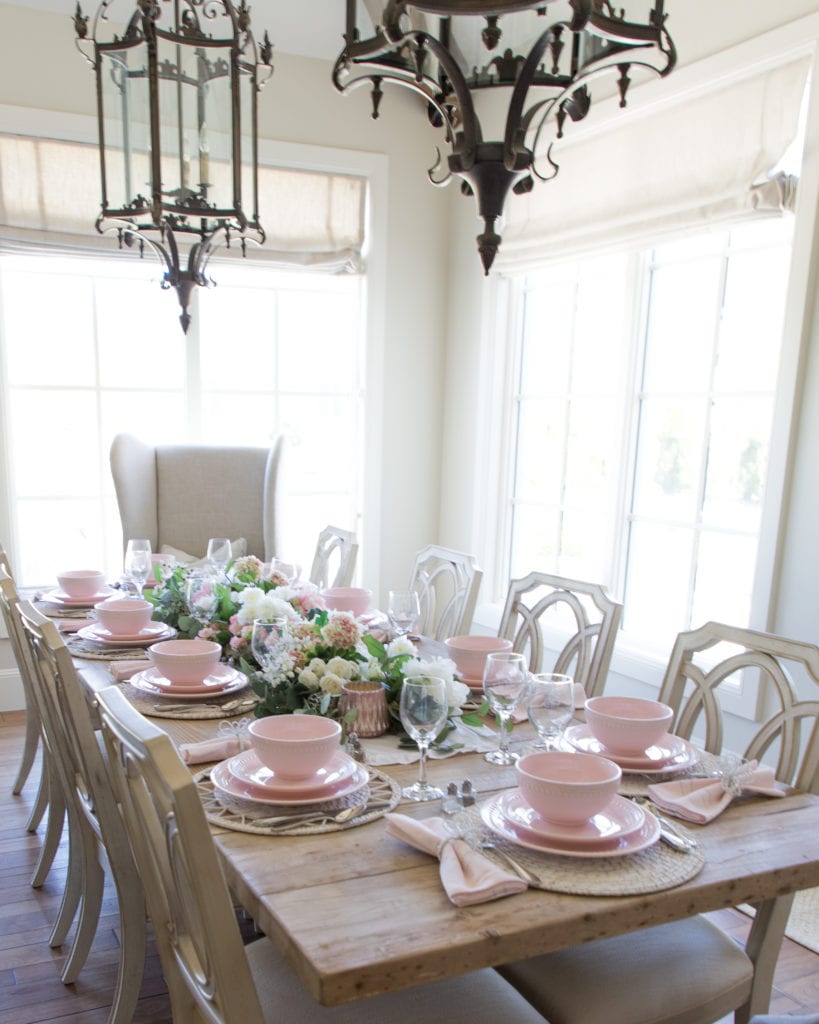 pink and white valentines day tableware