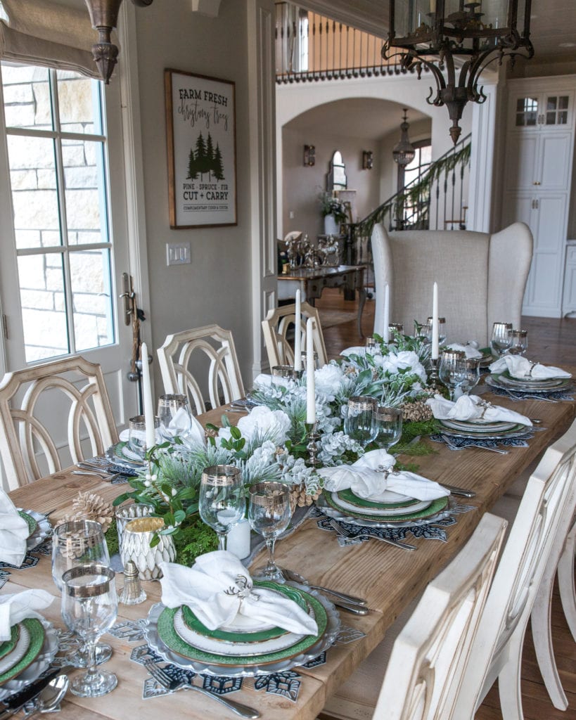 green white silver Christmas table