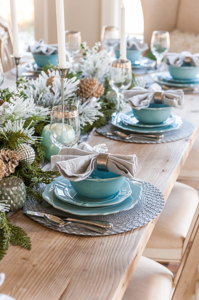 Green Blue Silver Tablescape