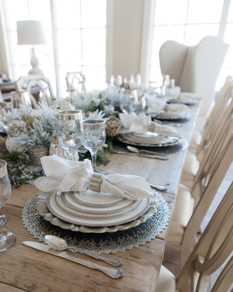 Winter silver and white tablescape