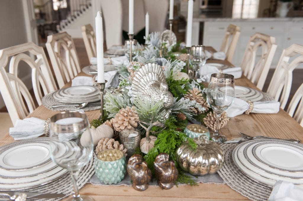 Thanksgiving White and Silver Tablescape