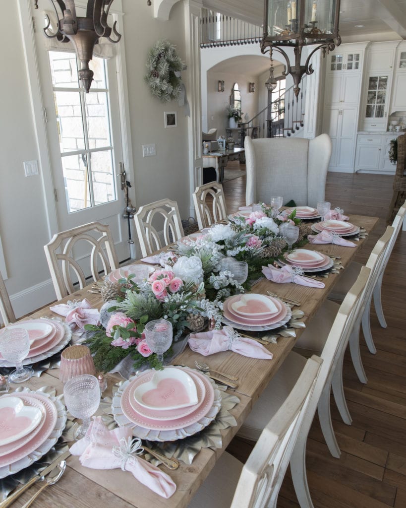 pink and white heart plates