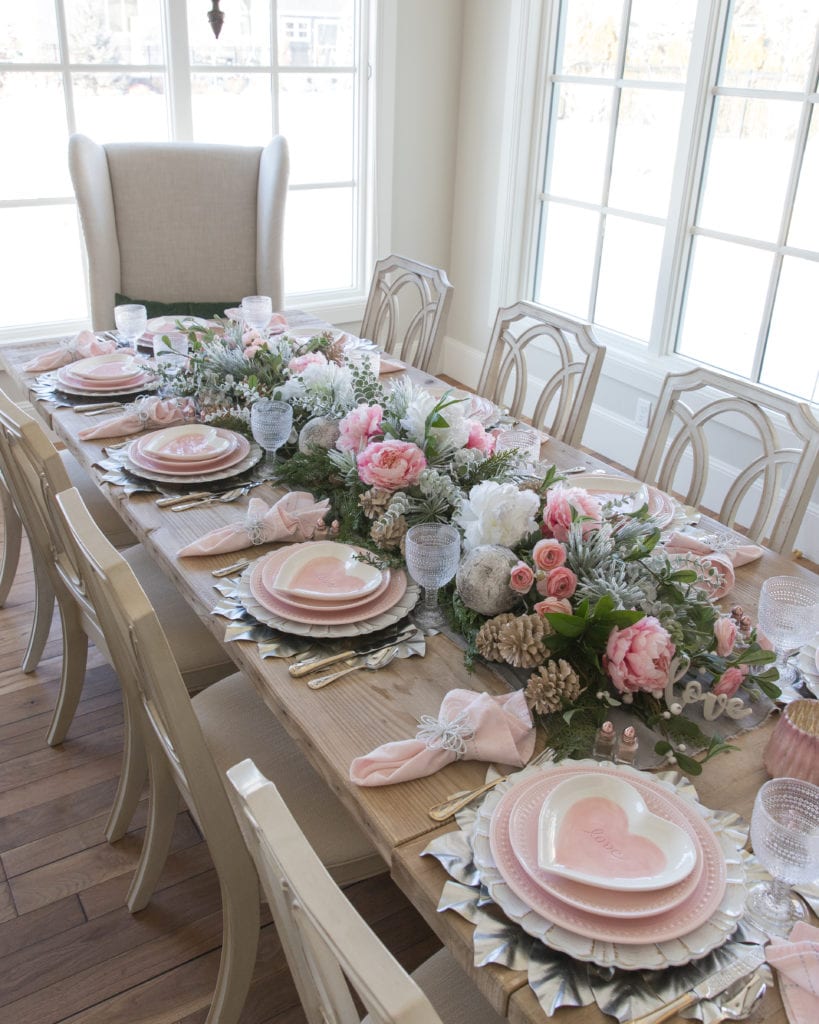 pink and green valentines table