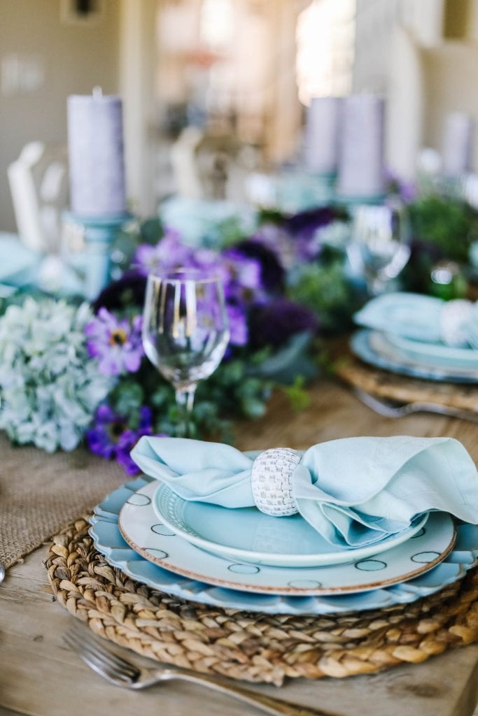 teal and lavender place-setting