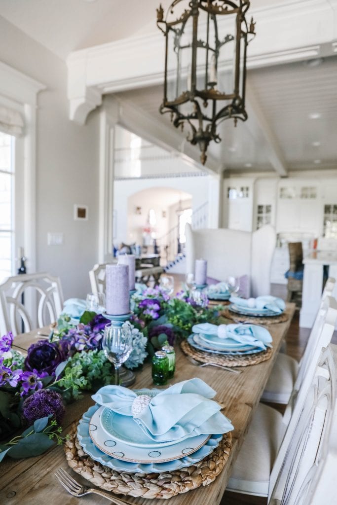 teal and lavender spring easter Tablescape