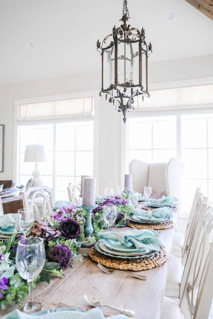 lavender and teal tablescape