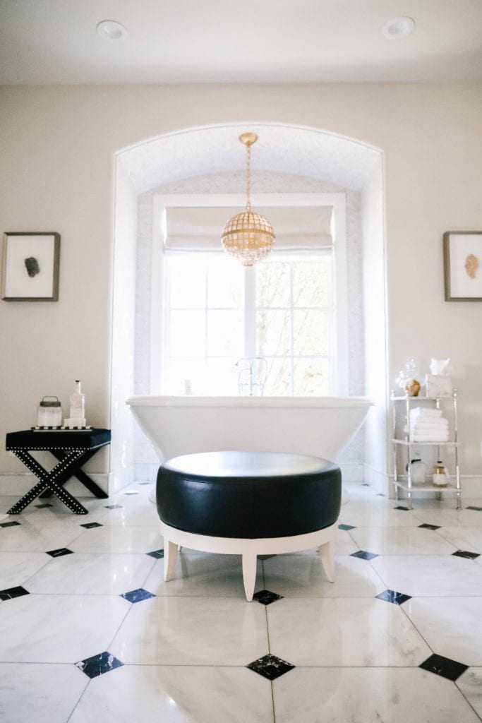 master bath black and white