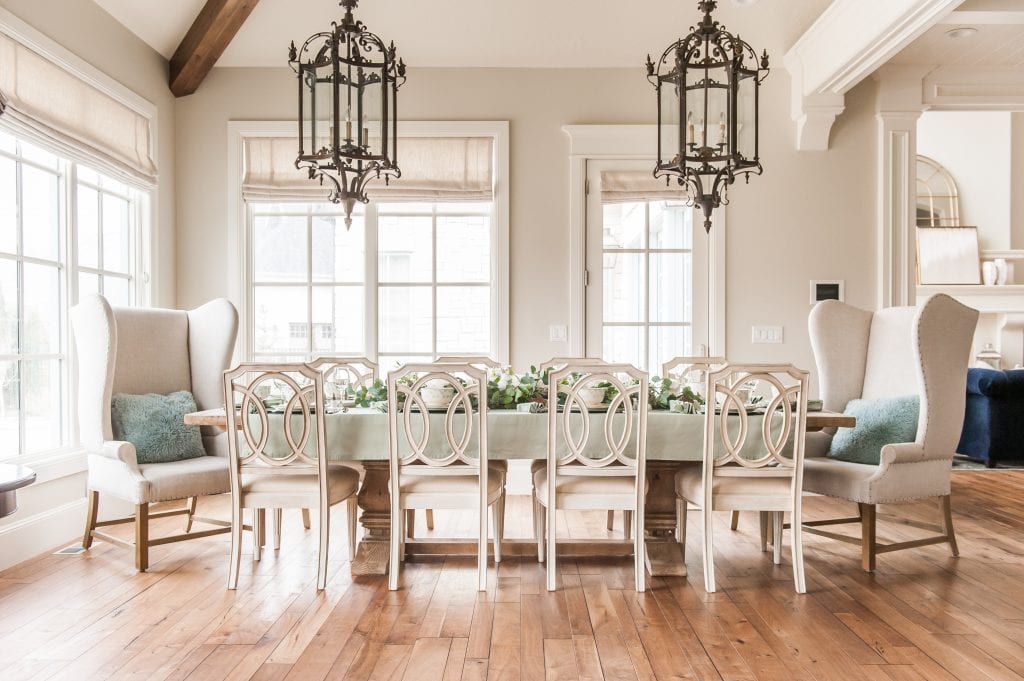 mint green and white easter dinner table
