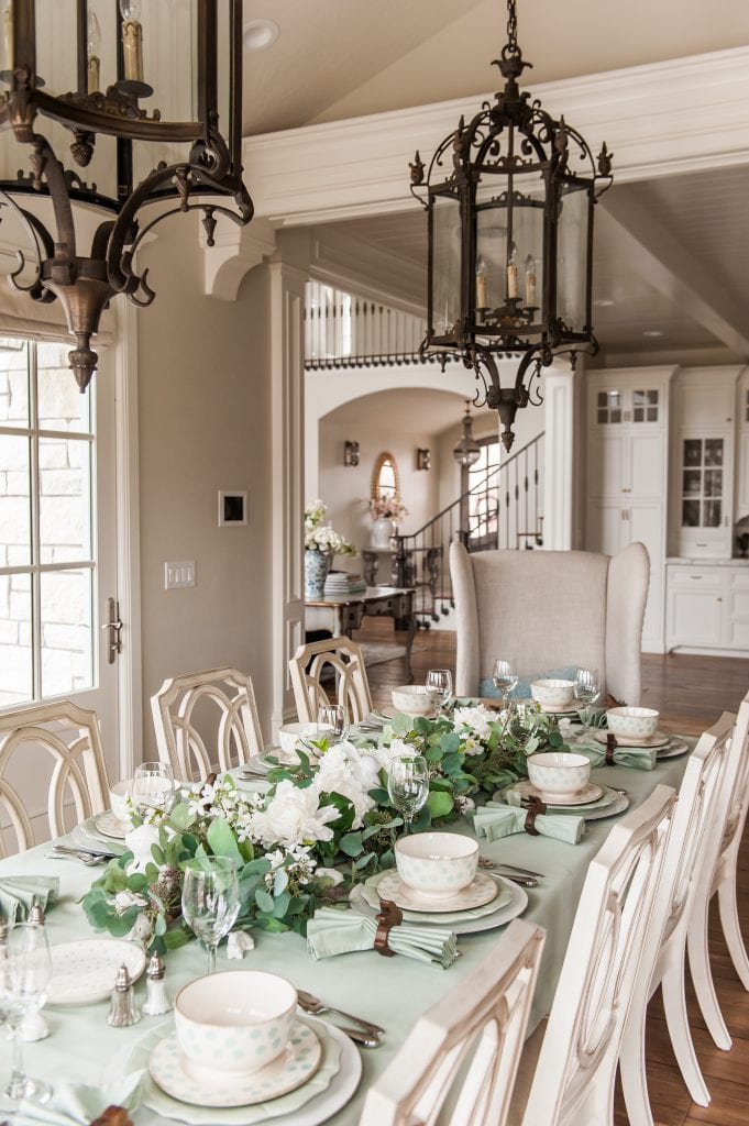 mint green and white easter table