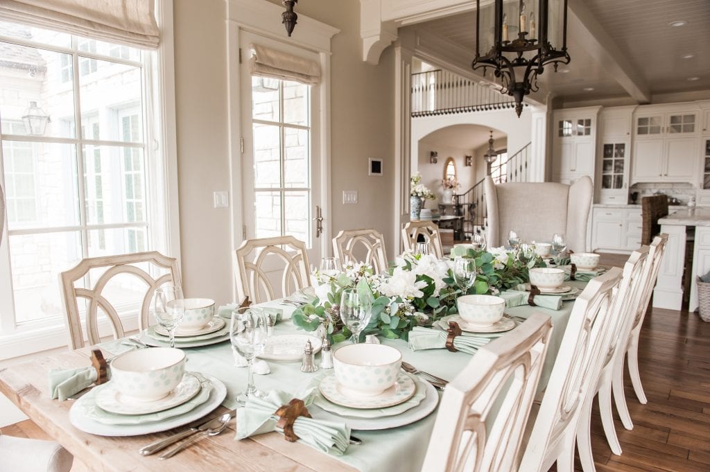 mint green and white easter table