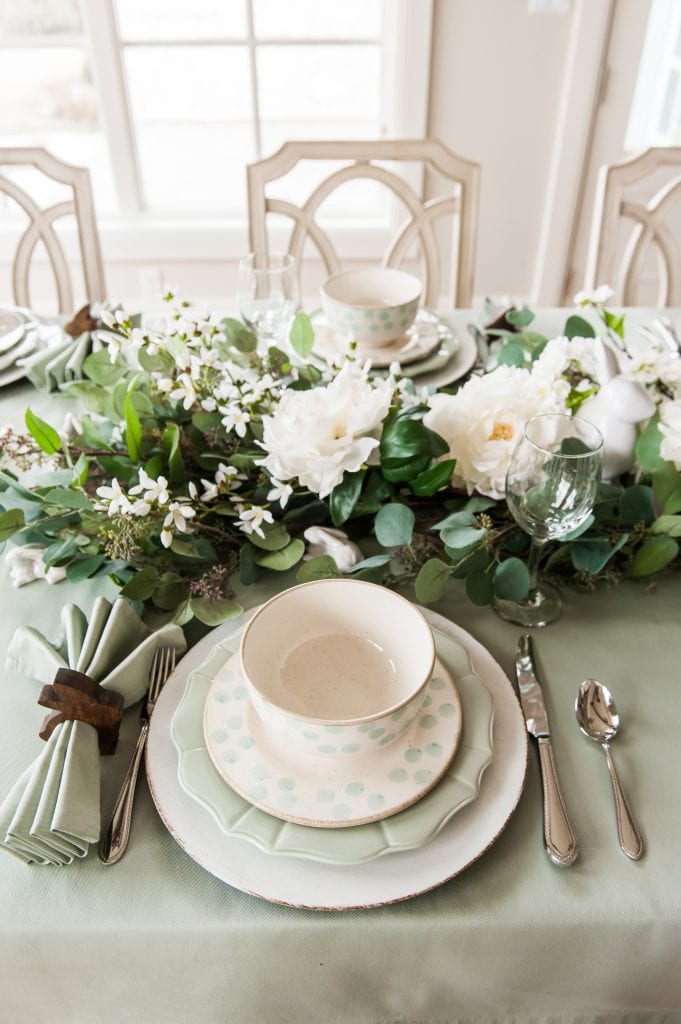 green and white place-setting
