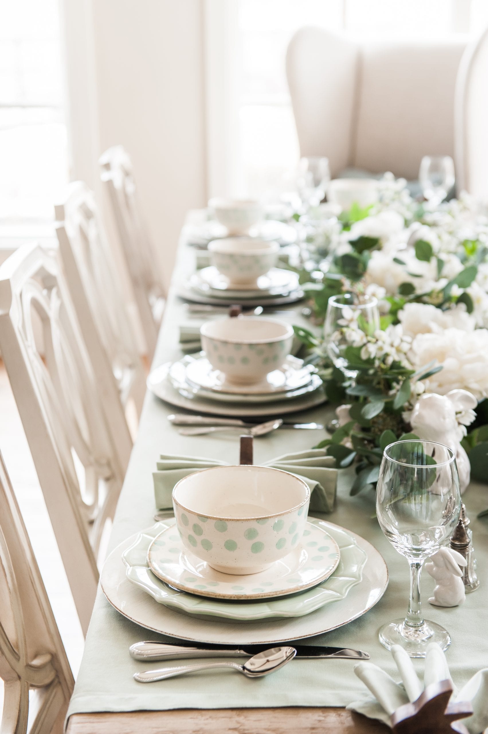 Mint Green and White Easter Tablescape