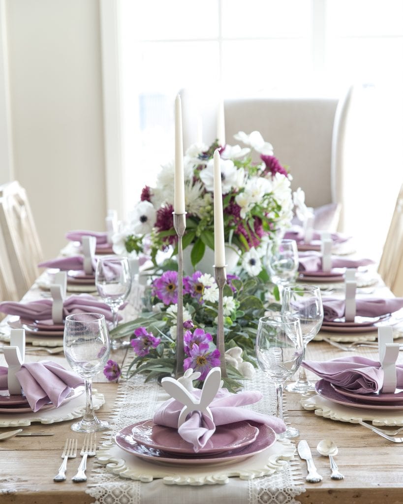 lavender and white easer tablescape