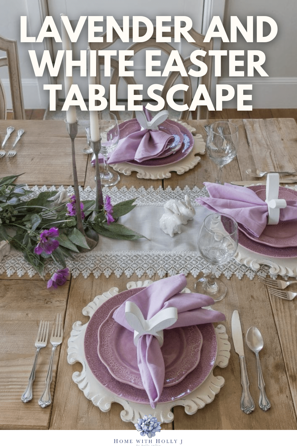 Are you looking for some inspiration for your Easter table? I created a Lavender and White Easter Tablescape using fresh and faux flowers!