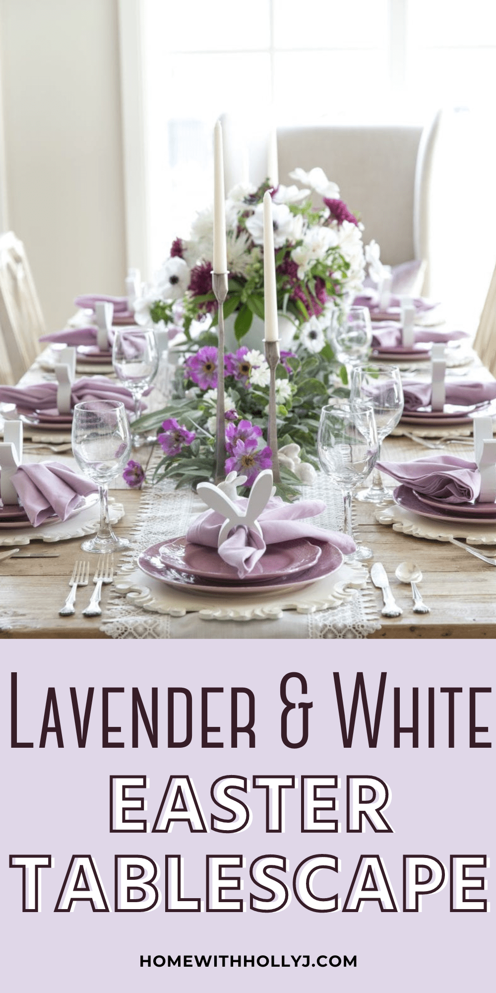 Are you looking for some inspiration for your Easter table? I created a Lavender and White Easter Tablescape using fresh and faux flowers!