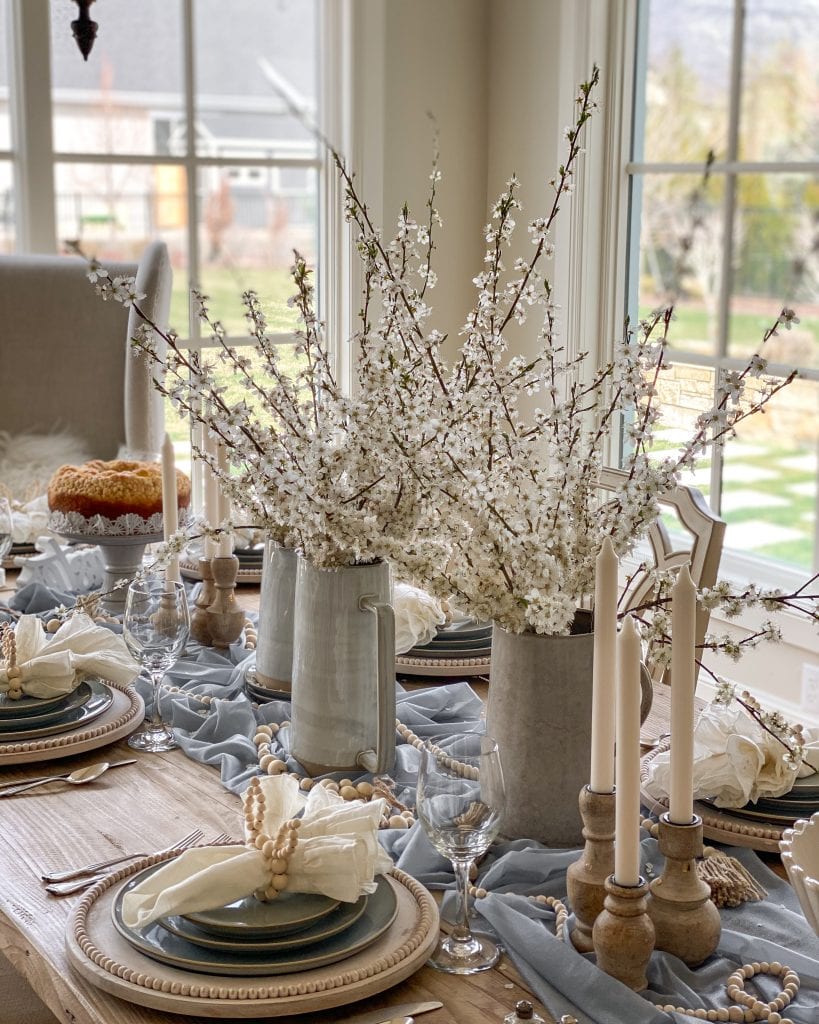 French blue tablescape spring decor centerpiece