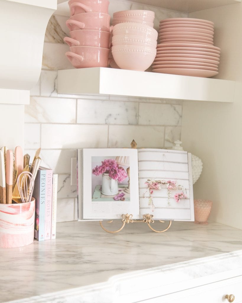 kitchen counter pink spring decor