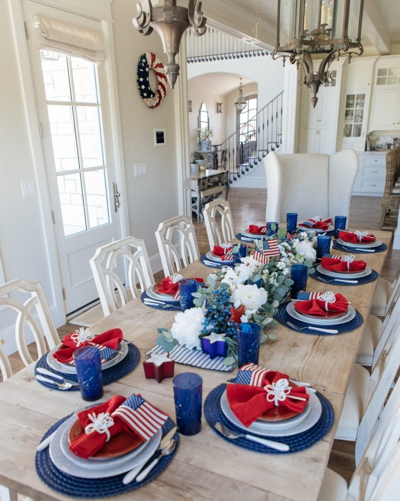 Patriotic Decor Tablescape red white and blue