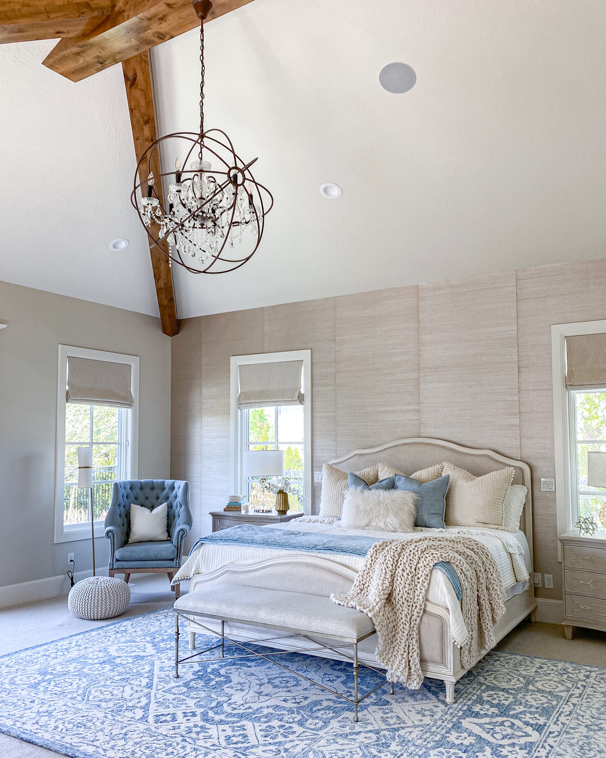 transitional French country master bedroom
