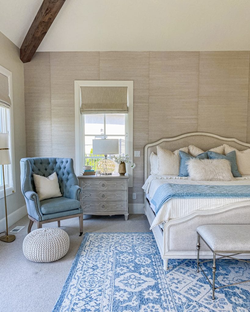 master bedroom French country blue rug