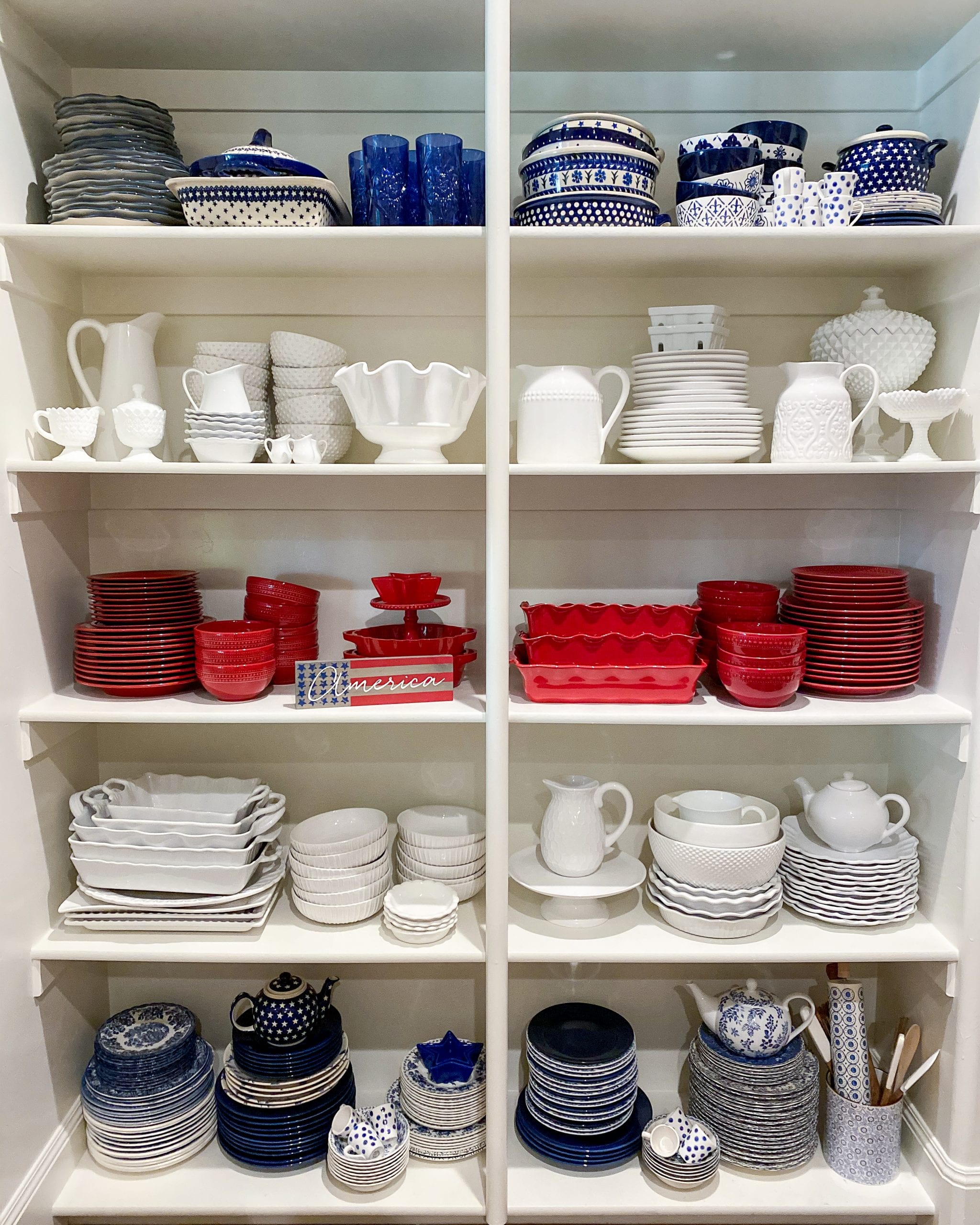 red white and blue pantry organization