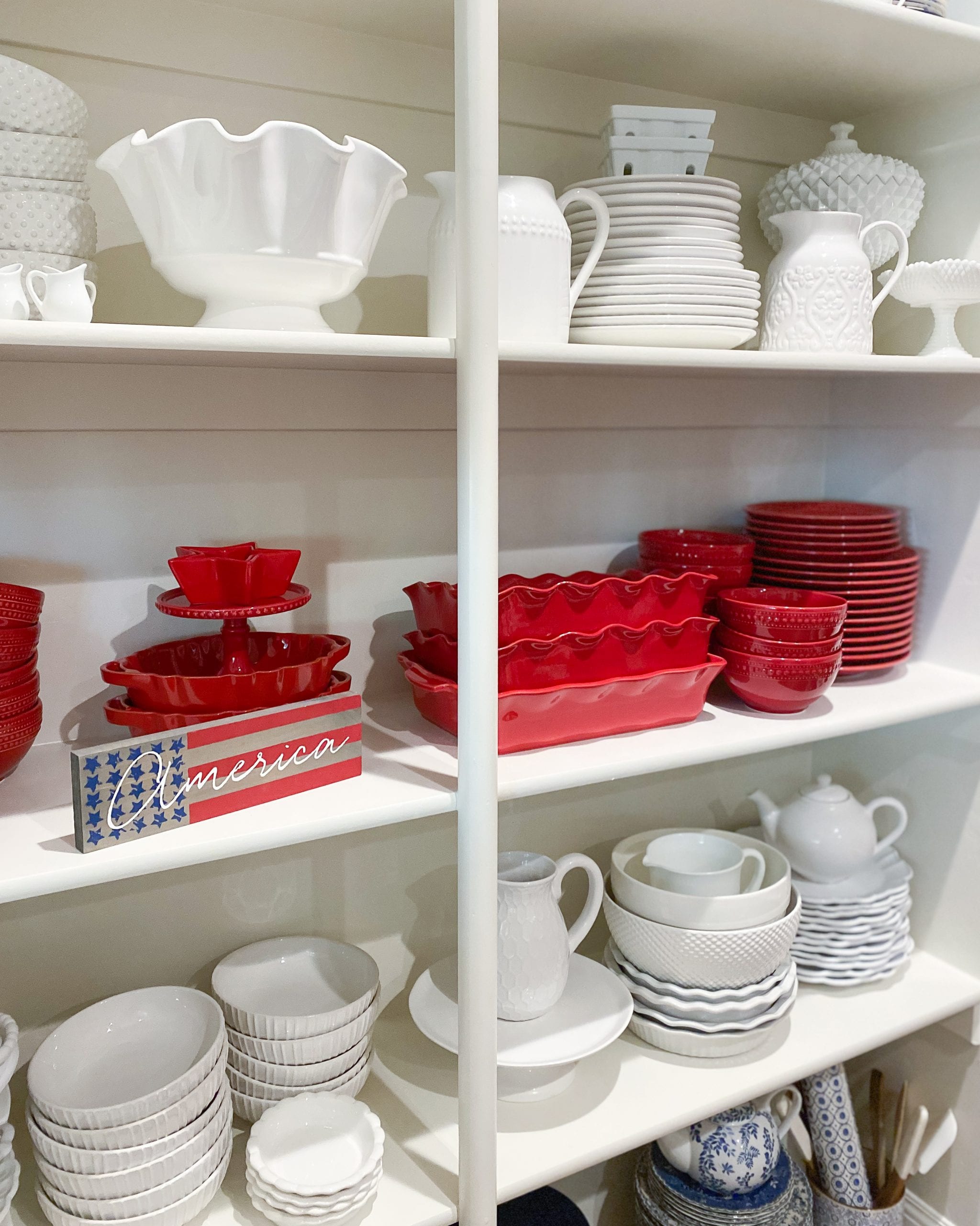 red and white dishes organization