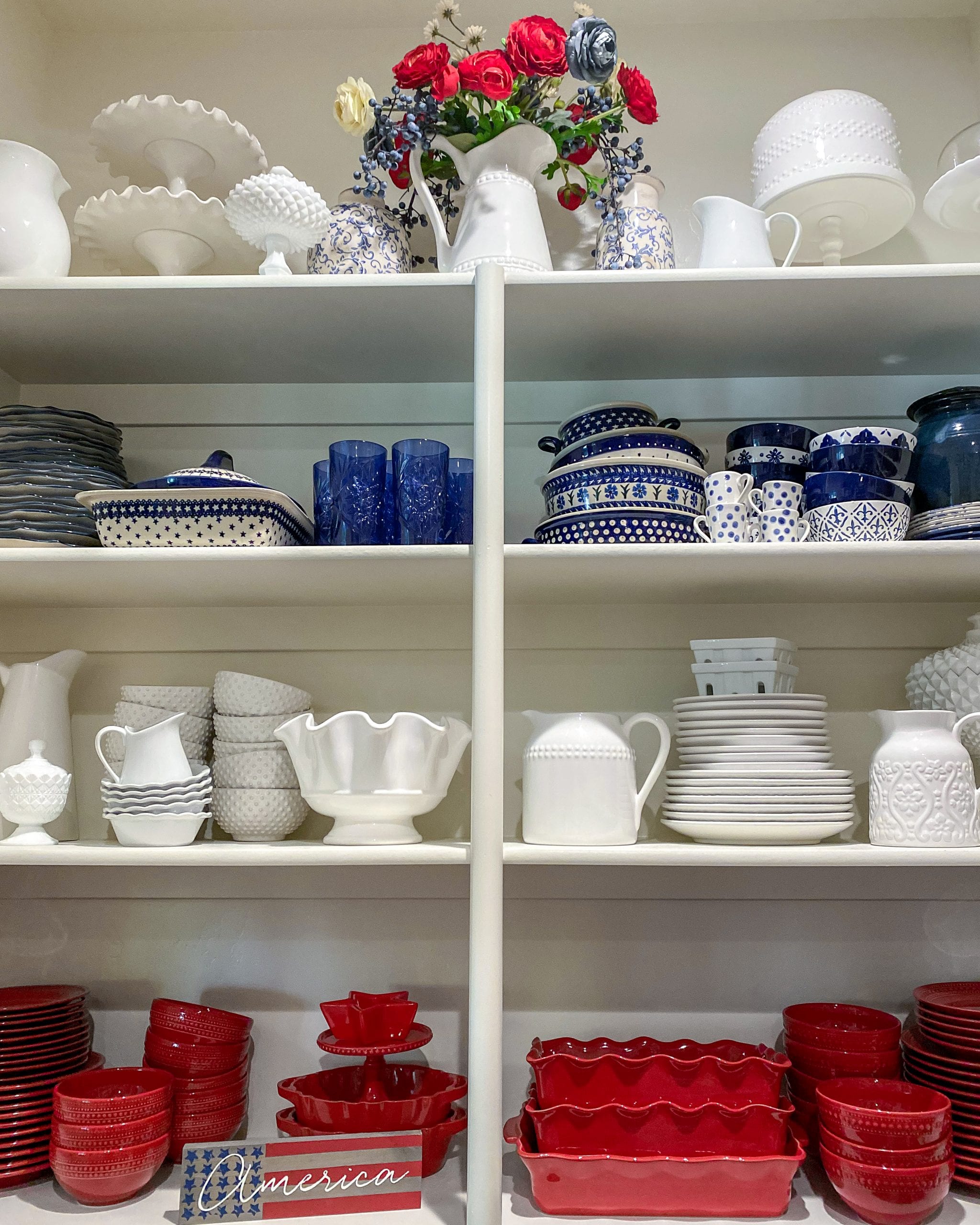 pantry dish collection red white and blue