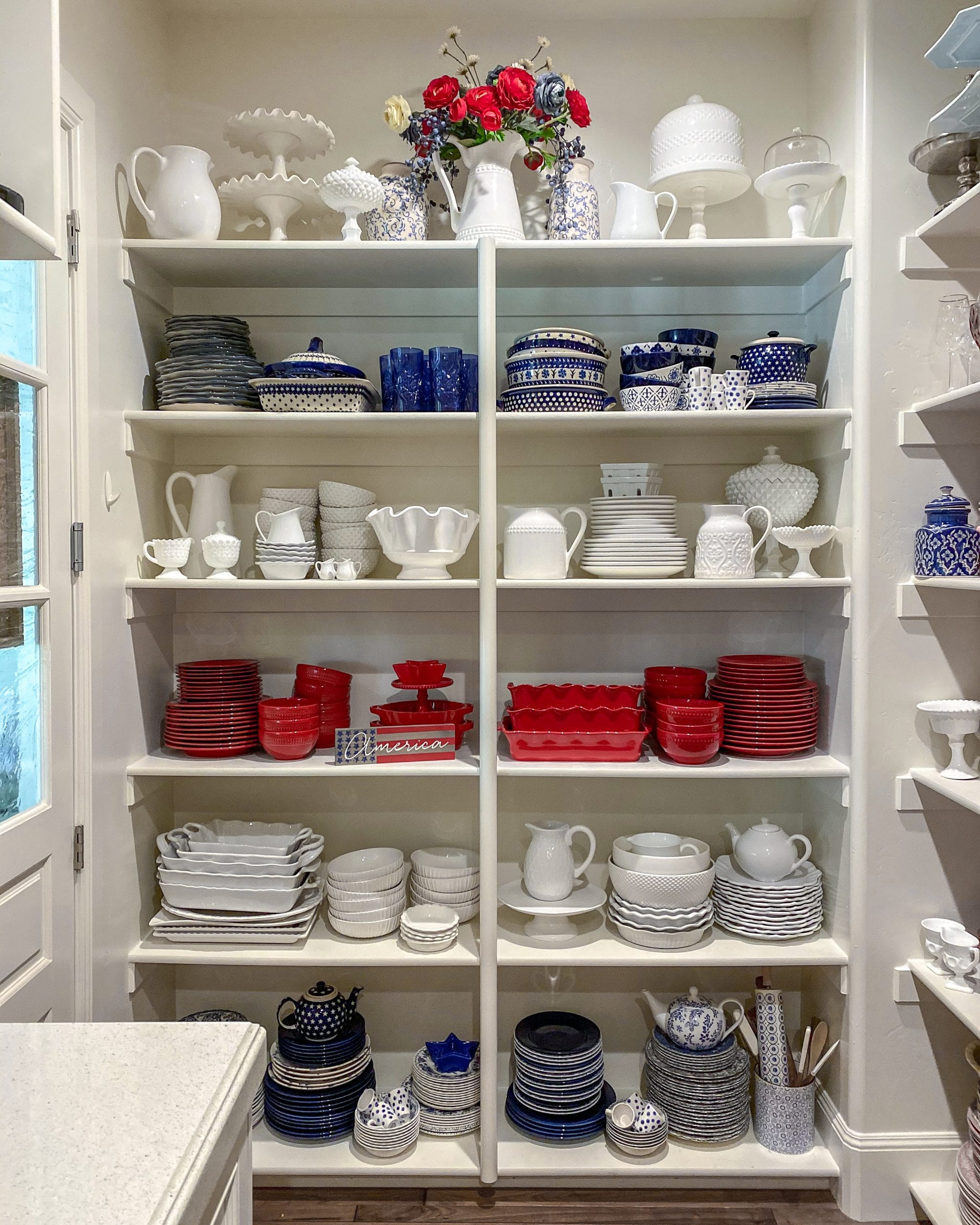 red white and blue dish collection