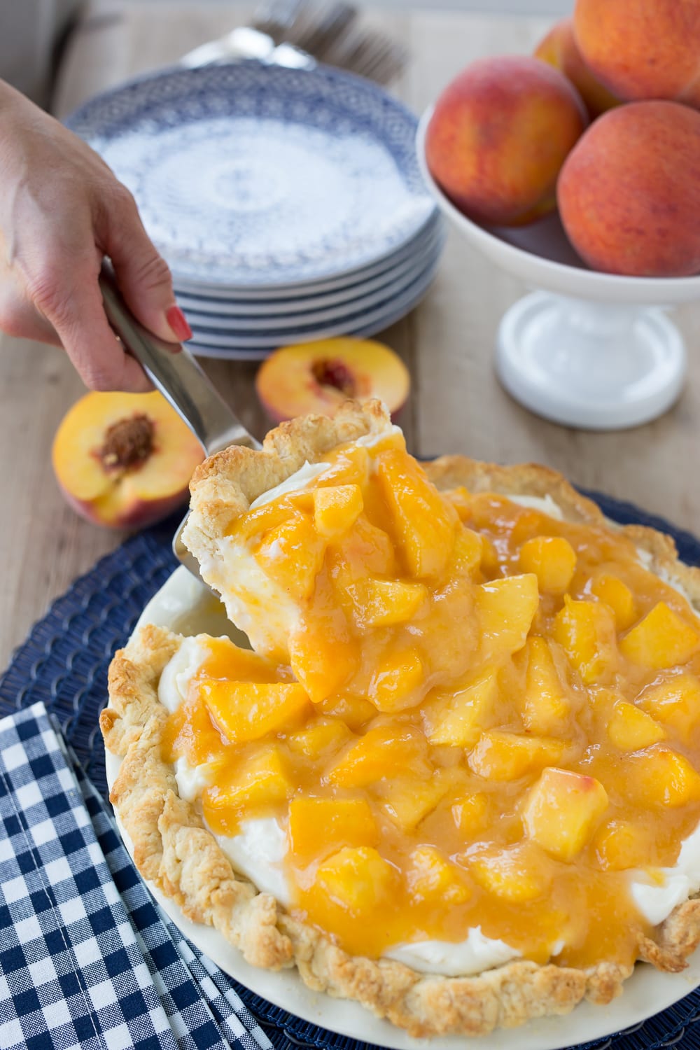 fresh peach pie with cream cheese filling