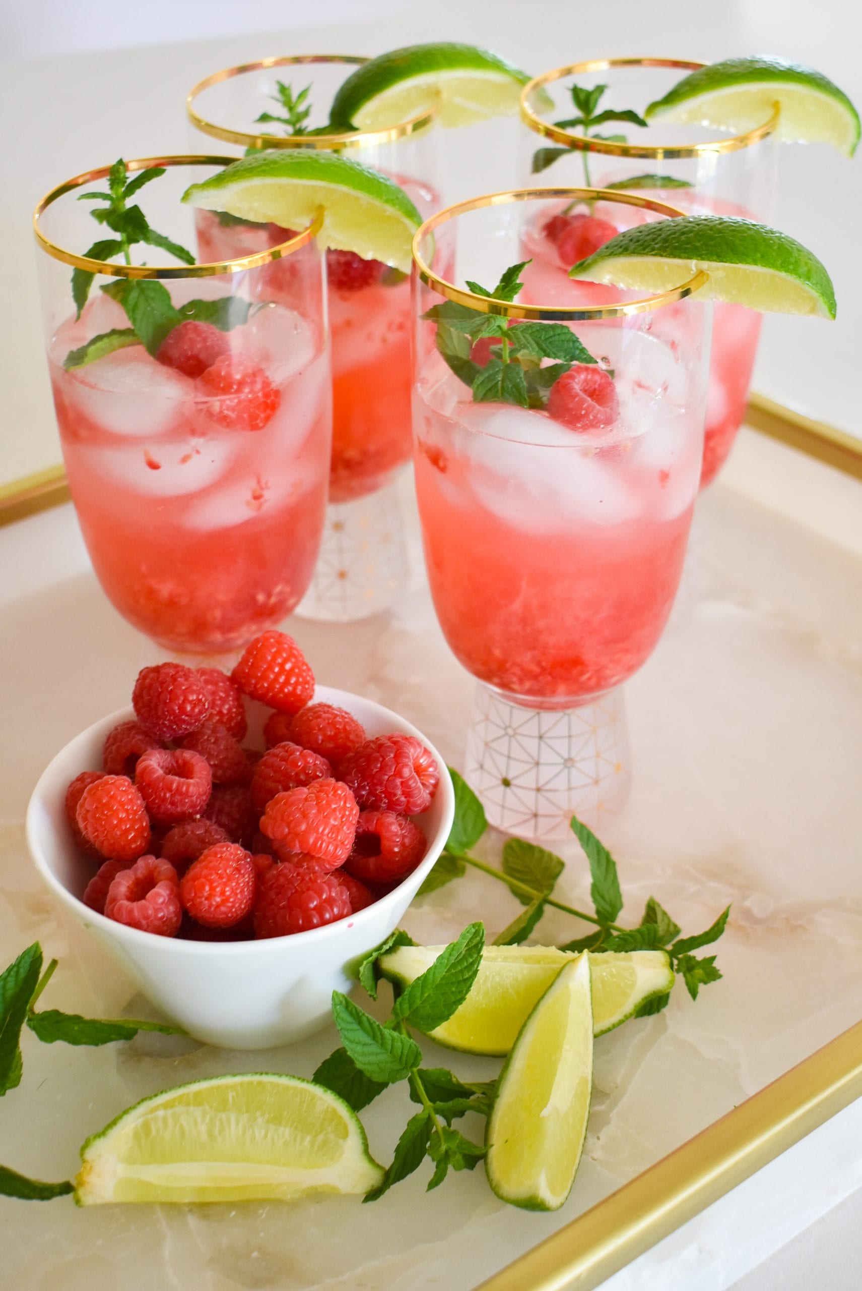 Raspberry Vodka Spritzer with Mint